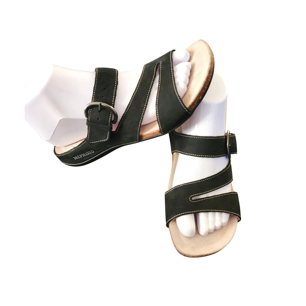 Mephisto Afida Black Suede 100%‎ Leather Air Relax Sandals Women Size 37 EU, 6.5